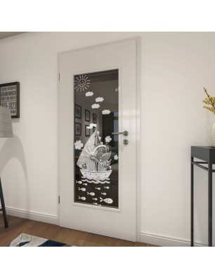 Lichtausschnitt Kid Boot Gelasert Auf Grauglas