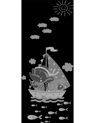 Lichtausschnitt Kid Boot Gelasert Auf Grauglas