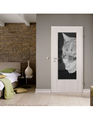 Lichtausschnitt Wolf Gelasert Auf Grauglas