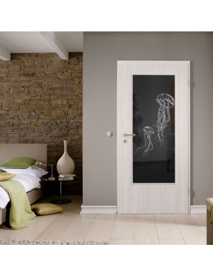 Lichtausschnitt Qualle Gelasert Auf Grauglas