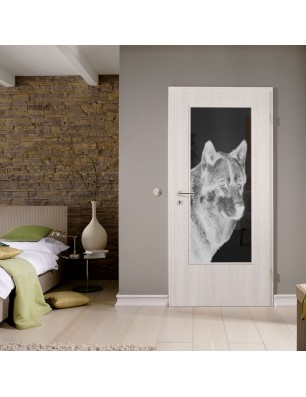 Lichtausschnitt Wolf 5 Gelasert Auf Grauglas