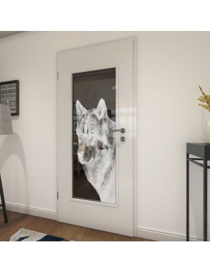 Lichtausschnitt Wolf 5 Gelasert Auf Grauglas