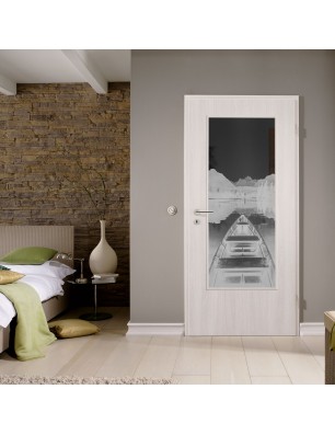 Lichtausschnitt Boot Gelasert Auf Grauglas