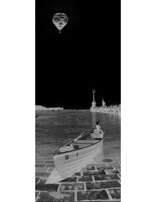 Lichtausschnitt Boot 4 Gelasert Auf Grauglas