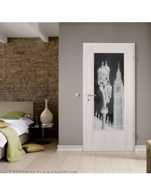 Lichtausschnitt Big Ben Gelasert Auf Grauglas