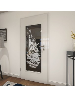 Lichtausschnitt Segelschiff Gelasert Auf Grauglas