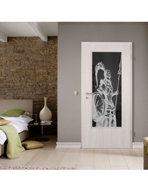 Lichtausschnitt Krieger Gelasert Auf Grauglas