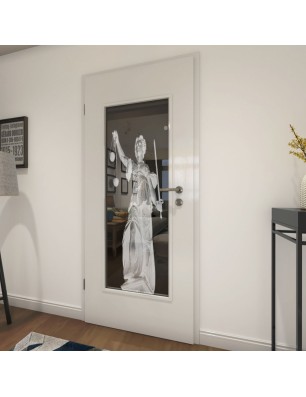 Lichtausschnitt Justitia Gelasert Auf Grauglas