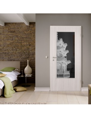 Lichtausschnitt Pagode II Gelasert Auf Grauglas