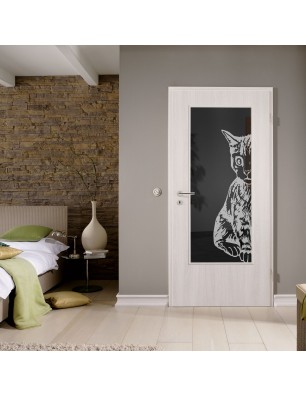 Lichtausschnitt Katze Gelasert Auf Grauglas