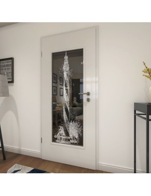 Lichtausschnitt Leuchtturm Gelasert Auf Grauglas