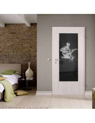 Lichtausschnitt Gitarist Gelasert Auf Grauglas