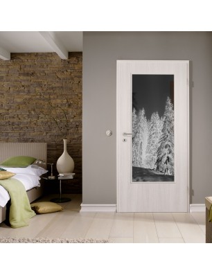 Lichtausschnitt Winterwald Gelasert Auf Grauglas