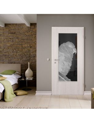 Lichtausschnitt Sittich Gelasert Auf Grauglas