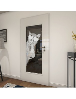 Lichtausschnitt Drinking Cat Gelasert Auf Grauglas