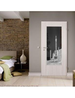 Lichtausschnitt Leuchtturm 6 Gelasert Auf Grauglas