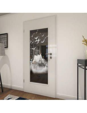 Lichtausschnitt Spukhaus Gelasert Auf Grauglas