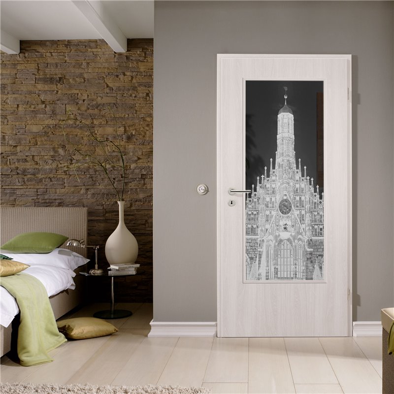 Lichtausschnitt Frauenkirche Gelasert Auf Grauglas