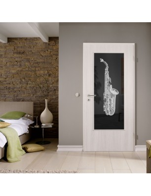 Lichtausschnitt Saksofon Gelasert Auf Grauglas