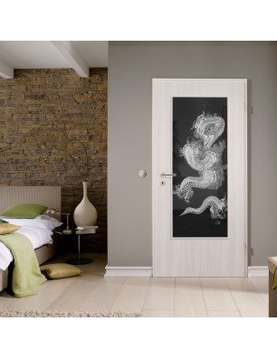 Lichtausschnitt Dragon Gelasert Auf Grauglas