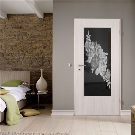 Lichtausschnitt Rose Gelasert Auf Grauglas