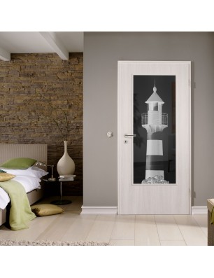 Lichtausschnitt Leuchtturm 2 Gelasert Auf Grauglas