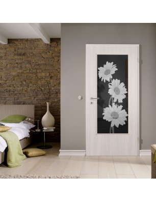 Lichtausschnitt Kamille Gelasert Auf Grauglas