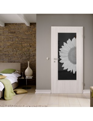 Lichtausschnitt Sonnenblume Gelasert Auf Grauglas