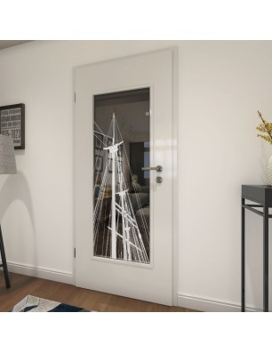 Lichtausschnitt Dreimaster Gelasert Auf Grauglas