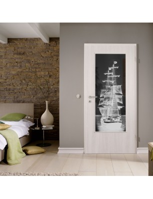 Lichtausschnitt Segelschiff II Gelasert Auf Grauglas