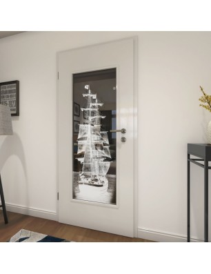 Lichtausschnitt Segelschiff II Gelasert Auf Grauglas