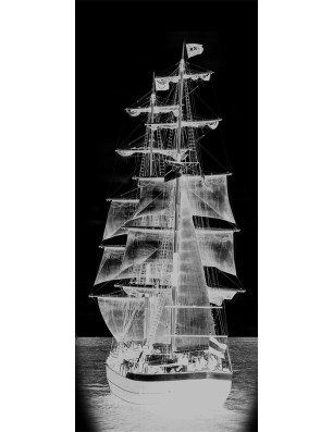 Lichtausschnitt Segelschiff II Gelasert Auf Grauglas