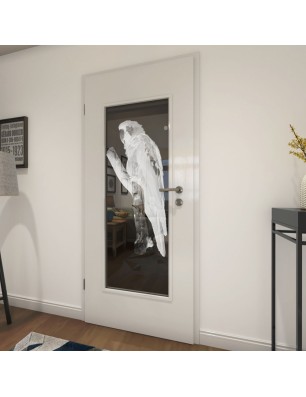 Lichtausschnitt Pappagei Gelasert Auf Grauglas