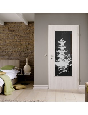 Lichtausschnitt Pagode III Gelasert Auf Grauglas