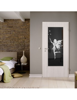 Lichtausschnitt Fee Gelasert Auf Grauglas