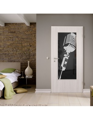 Lichtausschnitt Mikrofon Gelasert Auf Grauglas