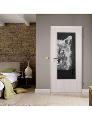 Lichtausschnitt Wolf 4 Gelasert Auf Grauglas