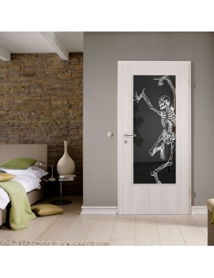 Lichtausschnitt Skelett Gelasert Auf Grauglas