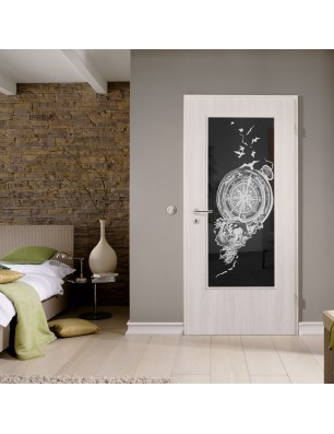 Lichtausschnitt Kompass Gelasert Auf Grauglas