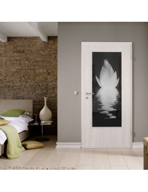 Lichtausschnitt Lotus Gelasert Auf Grauglas