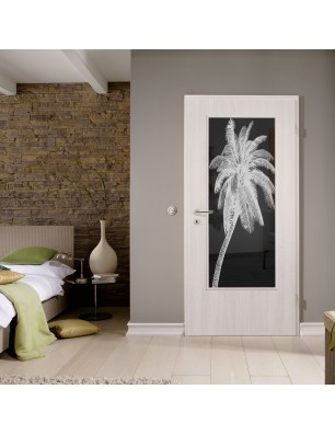 Lichtausschnitt Palme Gelasert Auf Grauglas