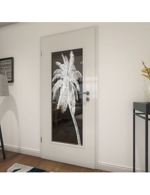 Lichtausschnitt Palme Gelasert Auf Grauglas