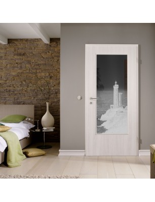 Lichtausschnitt Leuchtturm 3 Gelasert Auf Grauglas