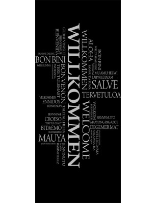 Lichtausschnitt Willkommen Gelasert Auf Grauglas