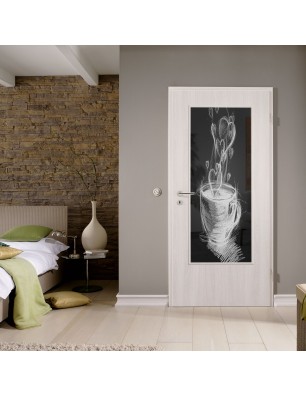 Lichtausschnitt Kaffee Gelasert Auf Grauglas