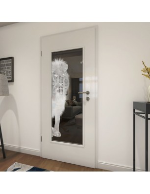 Lichtausschnitt Löwe Gelasert Auf Grauglas