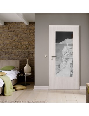 Lichtausschnitt Mediteranes Dorf Gelasert Auf Grauglas