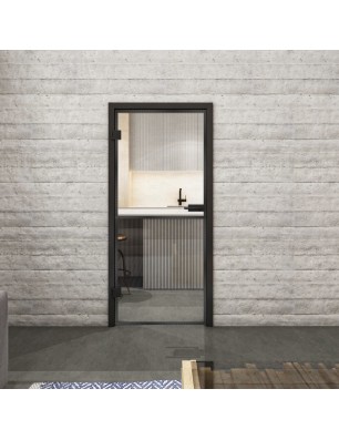 Ganzglastür Loft Schwarzeisen Genietet 04 Auf Klarglas