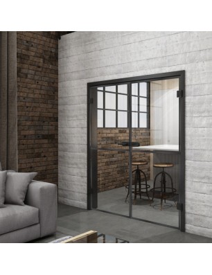 Ganzglastür Loft Schwarzeisen Genietet 04 Auf Klarglas