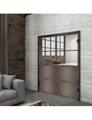 Ganzglastür Loft Rosteisen Genietet 14 Auf Klarglas